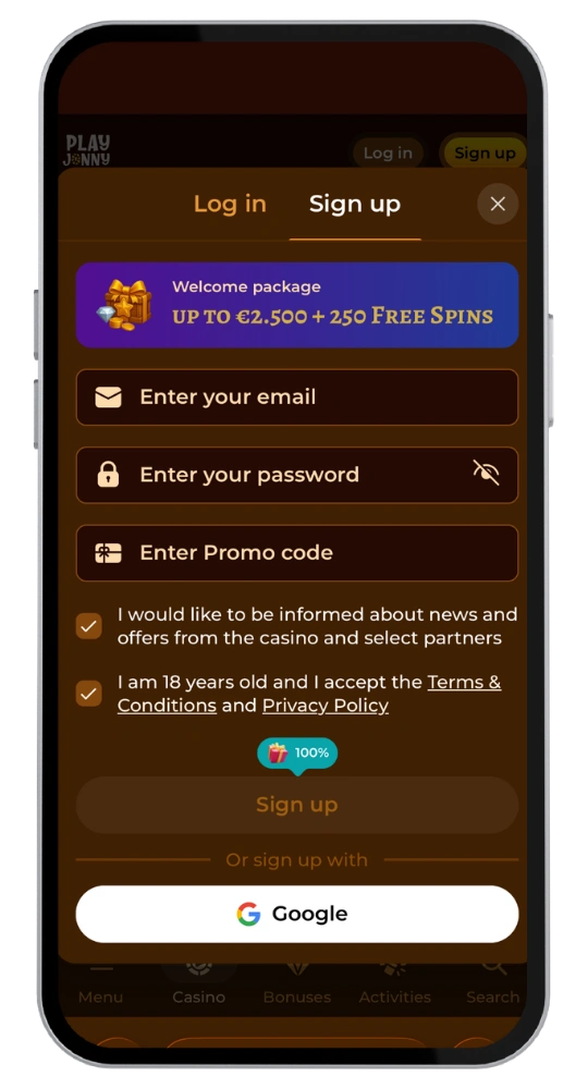 PlayJonny Casino register
